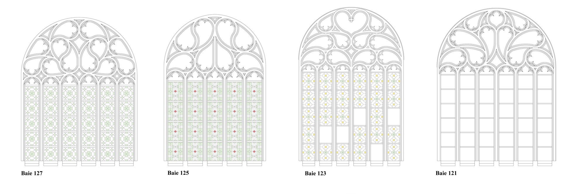 Vitraux Transept Nord Ouest baies 121 123 125 127